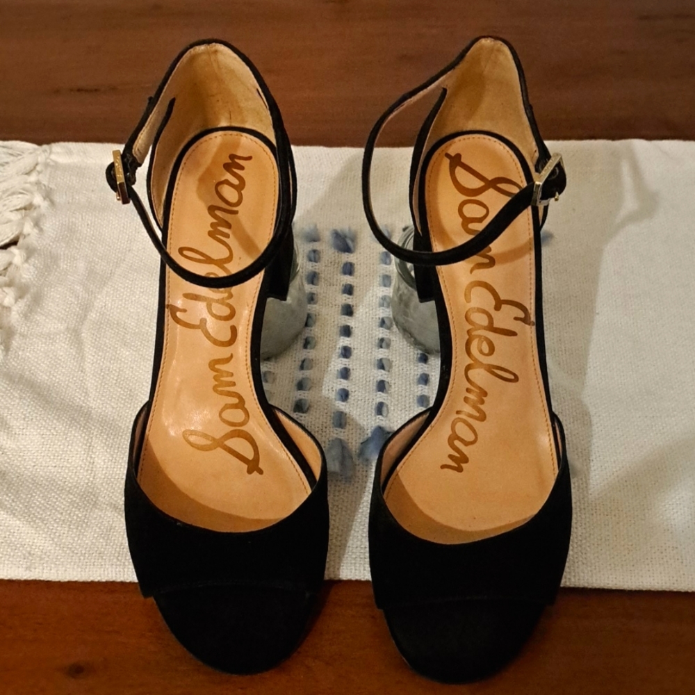 SAM EDELMAN SUSIE SANDALS. WORN ONLY AROUND HOUSE. BLK SUEDE. SZ 9